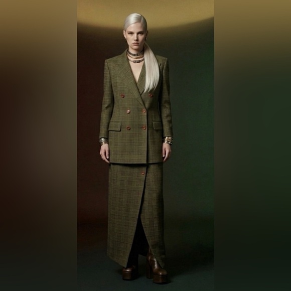 Jax Jackets & Blazers - Vintage 80s Jax Double Breasted Wool Oversized Green Plaid Blazer Suit Size 10